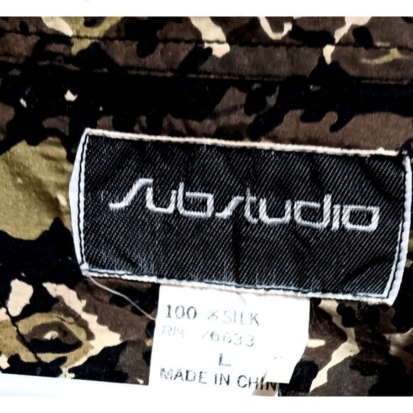 Substudio Shirt Mens Sz L Brown Tan Earth tones 100% silk - Picture 3 of 3